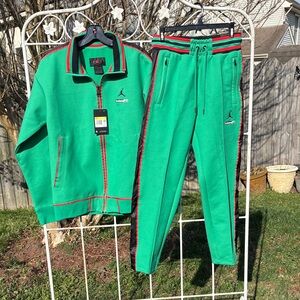 Jordan Green Track Jacket and Joggers with Red and Black Trim